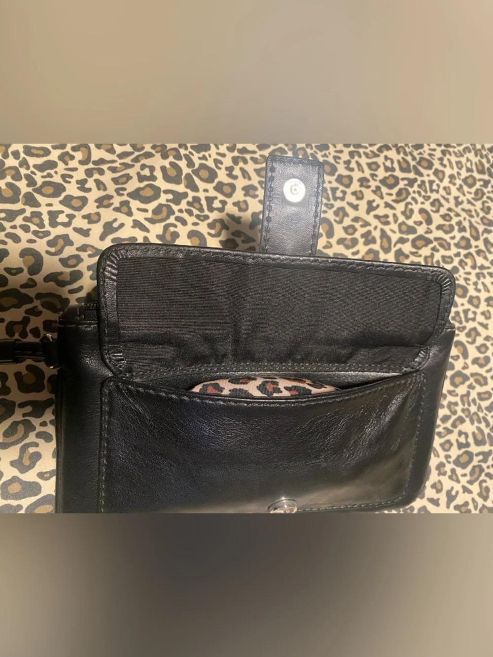 Coach Black Leather Wristlet Clutch with Buckle Accent